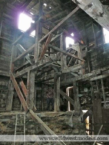 The only remaining structure of the ore bin and stamp braces