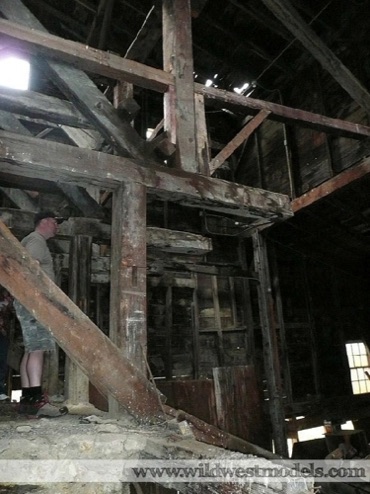 The only remaining structure of the ore bin and stamp braces