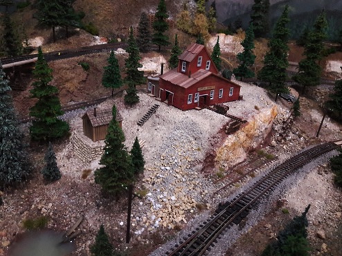 Jeff Cahill Quartz Hill Mine and Tommy Knocker's Cabin planted on his layout! Very nice mine scene